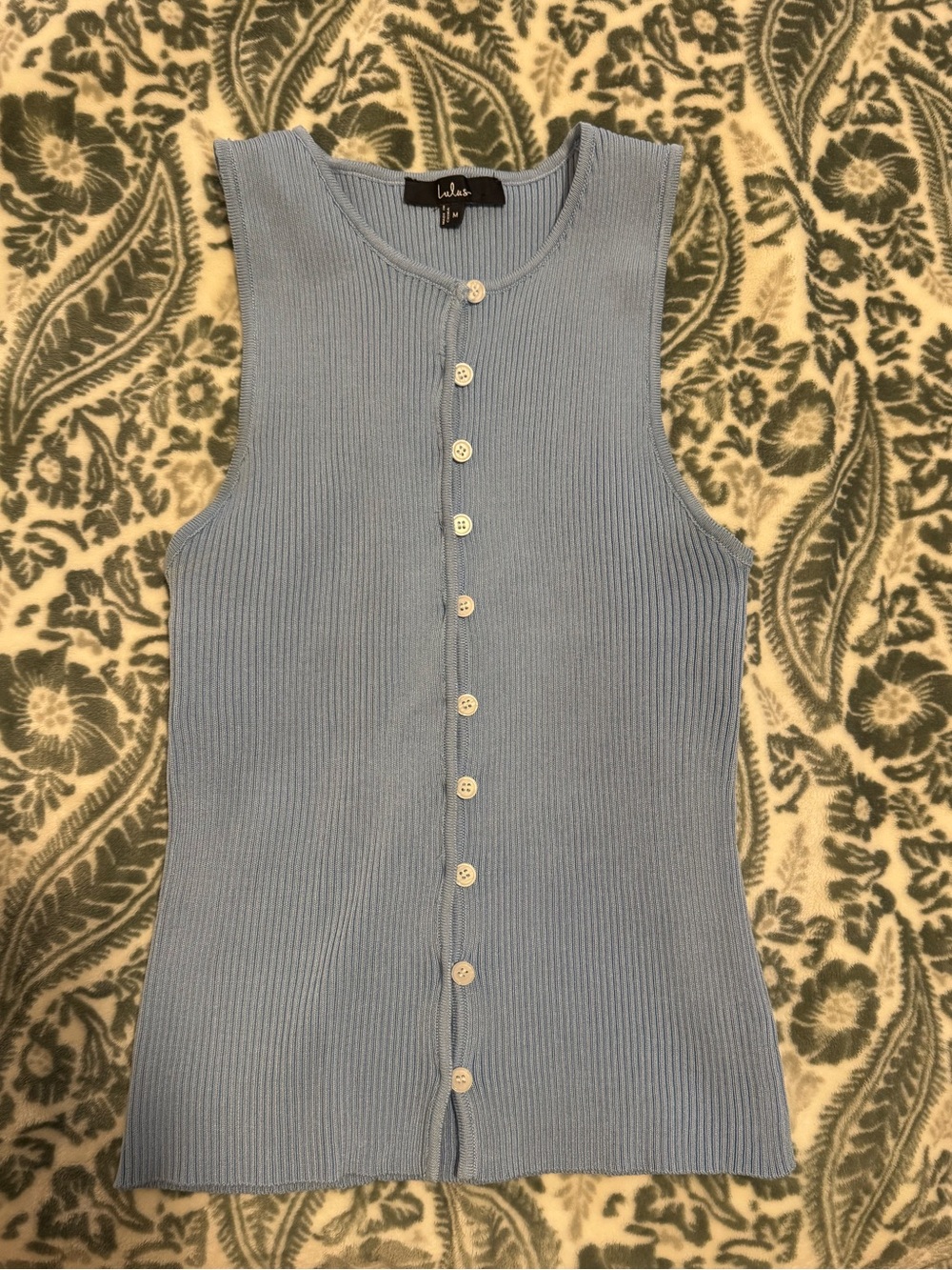 Lulu’s Cheslyn Light Blue Ribbed Button-Front Tank Top